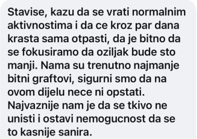 Isečak dodatne poruke supruge pacijenta od 13.01.2025.