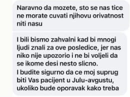 Odgovor supruge pacijenta o saglasnosti za edukativni prikaz